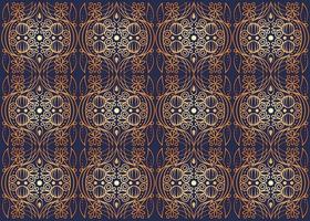 Golden textile pattern, seamless tile, trim repeating floral elements, golden stylized lines on blue background, royal textile, ornamental backdrop vector