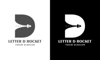 Ilustration vector graphic of Letter D template logo with rocket launch symbol. Negative space design trends.