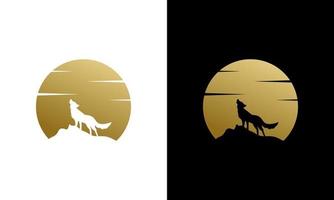 silhouette Beauty Howling Wolf and Golden Moon vector