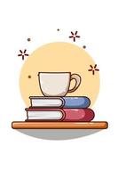 Books and tea glass icon cartoon illustration vector