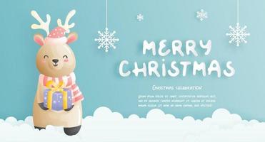 Christmas card, celebrations with cute reindeer vector