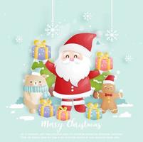 tarjeta de navidad, celebraciones con lindo santa vector