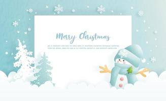 Christmas card, celebrations with cute snowman and Christmas scene vector