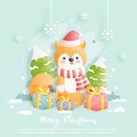 Christmas card, celebrations with cute fox vector