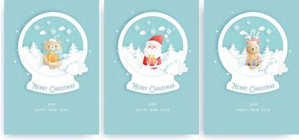 tarjeta de navidad, celebraciones con santa y amigos. vector