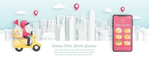 Online food delivery, dim sum and Chinese traditional food vector