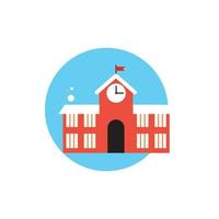 Line Icon with Flat Graphics Element of School Building Vector Illustration