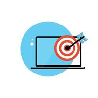 Line Icon with Flat Graphics Element of  Target and Laptop Computer Vector Illustration