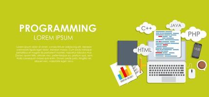 Programming Coding Concept Flat Background Vector Illustration