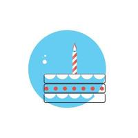 Line Icon with Flat Graphics Element of Birthday Cake Vector Illustration