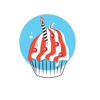 Line Icon with Flat Graphics Element of Birthday Cake Vector Illustration