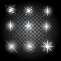 Set of Glowing Light Stars with Sparkles Vector Illustration