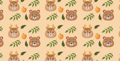 Seamless pattern, different realistic forest animals - Vector