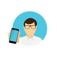 A Man Holding a Mobile Phone. Communication Concept. Vector Illustration