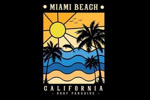 miami beach, california, silueta, diseño, estilo retro vector