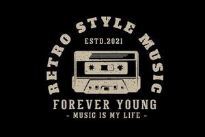 retro style music typography design with cassette vector