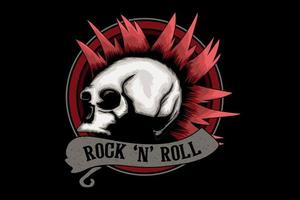 diseño de ilustración de rock and roll con calavera vector