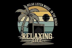 relax listen music in  the beach silhouette design vector