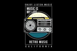 retro music typography design with radio vector