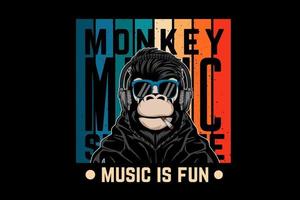monkey music ,music is fun retro design vector