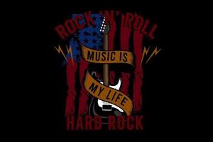 rock and roll music is my life diseño de tipografía con bandera vector