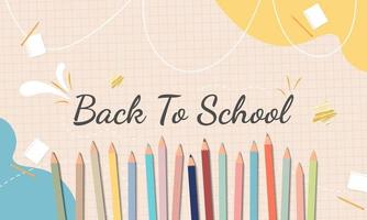 Back to school with pencil colors and school items background vector