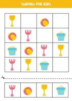 Sudoku game for kids with cute cartoon summer pictures. vector