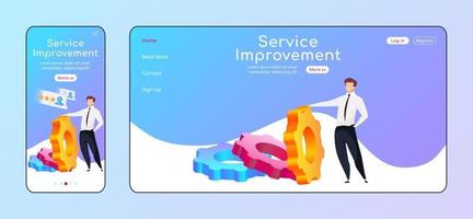 Service improvement adaptive landing page flat color vector template