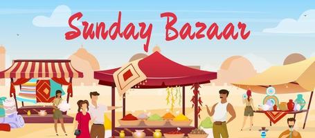 domingo, bazar, plano, color, vector, ilustración vector