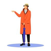 Man in orange raincoat flat color vector faceless character