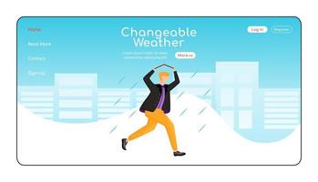 Changeable weather landing page flat color vector template