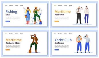 Maritime characters landing page vector templates set