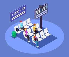 Airport departure area isometric color vector illustration