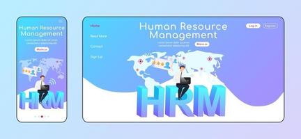 Human resource management adaptive landing page flat color template vector