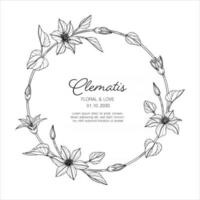 Hand drawn clematis floral greeting card background. vector