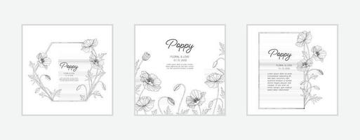 Hand drawn poppy floral greeting card background. vector