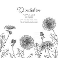 Hand drawn dandelion floral greeting card background. vector