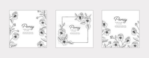 Hand drawn pansy floral greeting card background. vector