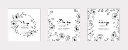 Hand drawn pansy floral greeting card background. vector