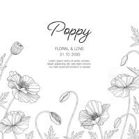 Hand drawn poppy floral greeting card background. vector