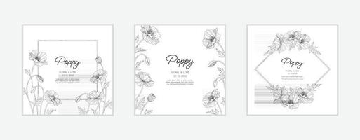 Hand drawn poppy floral greeting card background. vector