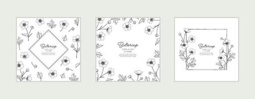 Hand drawn buttercup floral greeting card background. vector