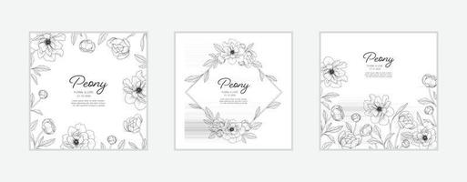 Hand drawn peony floral greeting card background. vector