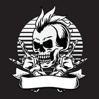 Skull Mohawk rock and roll vector