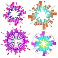 Set of geometric circular neon equalizer. Colorful eq round audio vector