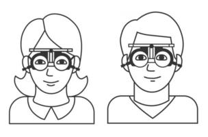 Woman and man vision checkup in ophthalmological clinic. Optometrist vector