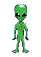 modo espacial de personaje de dibujos animados alienígena verde vector