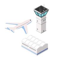 Airport runway control tower of transportation flights in the field vector