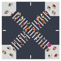 Top View from above the intersection of the street with the people vector