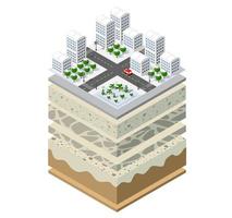 Geological and underground layers of soil under the isometric vector